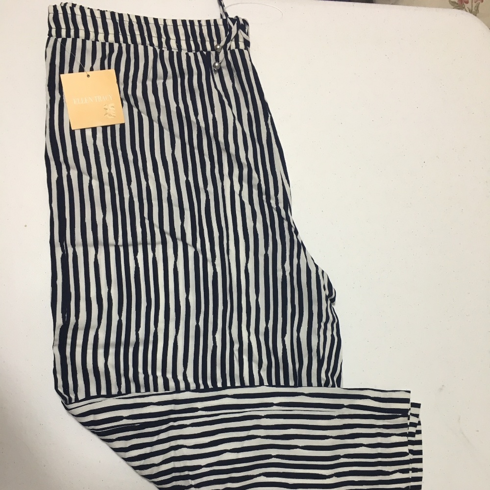 Womens Print Stretch Comfort Waist Pants Navy Blue